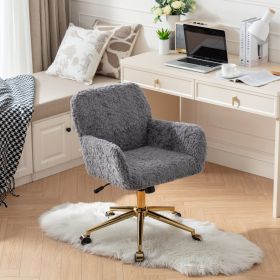 AA Furniture Office Chair,Artificial Rabbit Hair Home Office Chair With Golden Metal Base,Adjustable Desk Chair Swivel Office Chair,Vanity Chair  Gray