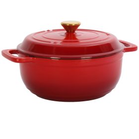 Cast Iron 6QT Cooking Pot - Gradient Red - Includes Two Silicone Gloves - Enamel Pot