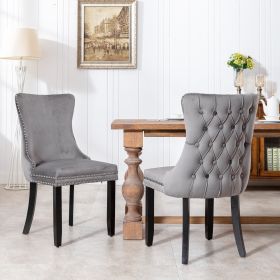 A&A Furniture,Upholstered Wing-Back Dining Chair With Backstitching Nailhead Trim And Solid Wood Legs,Set Of 2, Gray,SW8809GY,  KD