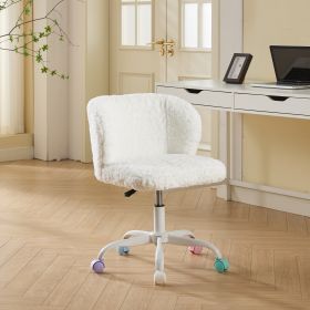 A&A Furniture Office Chair,Artificial Rabbit Hair Home Office Chair With Metal Base,Adjustable Desk Chair Swivel Office Chair,Vanity Chair  Ivory