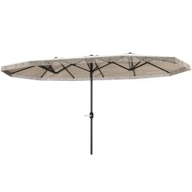 15ft Rectangle Patio Umbrella Extra Large Outdoor Umbrella With Fringe And Crank Handle, Cream White