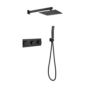 Brass Matte Black Shower Faucet With Shower System,10 Inch Shower Head And Handheld Spray Bathroom Combination