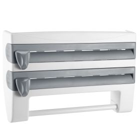 1Pc Kitchen Roll Dispenser Paper Roll Holder Plastic Wrap Film Foil Paper Organizer With Cutter Wall Mounted For Kitchen Bathroom