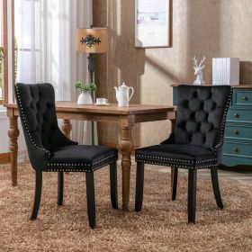 Nikki Modern, High-end Tufted Solid Wood Contemporary Velvet Upholstered Dining Chair With Wood Legs Nailhead Trim 2-Pcs Set, Black, SW2001BK