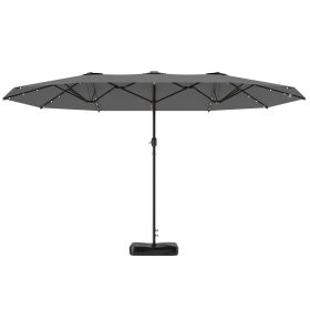 Garden Parasol 14.4ft Double-Sided Sun Umbrella With Base, Patio Parasol With LED Solar Lights, Gray