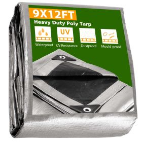 9x12ft Heavy Duty Poly Tarp Silver Black