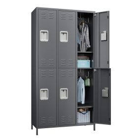 6 Doors Metal Lockers For Employees With Lock, Metal Locker With 18 Hooks For School Garage Office Gym Home,Assembly Required,Dark Grey