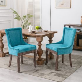AA Furniture,Ultra Side Dining Chair  Thickened Fabric Chairs With Neutrally Toned Solid Wood Legs  Bronze Nail Head  Set Of 2  Blue