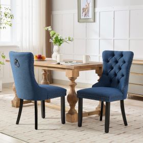 Nikki Modern, High-end Tufted Solid Wood Contemporary Flax Upholstered Linen Dining Chair With Wood Legs Nailhead Trim 2-Pcs Set,Blue Linen, SW6801BL