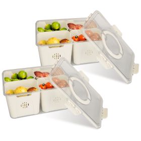 2Pack Airtight Fruit Storage Containers 4 Compartment Food Storage Containers Fruit Vegetable Organizers With 8 Removable Colanders For Fridge Picnic