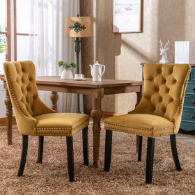 Nikki Modern, High-end Tufted Solid Wood Contemporary Velvet Upholstered Dining Chair With Wood Legs Nailhead Trim 2-Pcs Set,Gloden,