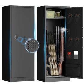 Large Heavy Duty Gun Safe For Rifle And Pistol - 55.2 Firearm Security Cabinet With Electronic Lock, LED Light & Removable Shelves