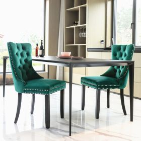 Nikki  Modern, High-end Tufted Solid Wood Contemporary Velvet Upholstered Dining Chair With Wood Legs Nailhead Trim 2-Pcs Set,Green, SW2001GN