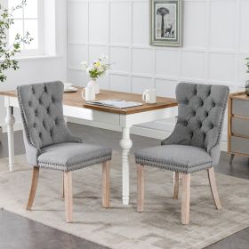 Nikki  Modern, High-end Tufted Solid Wood Contemporary Flax Upholstered Linen Dining Chair With Wood Legs Nailhead Trim 2-Pcs Set,Gray,