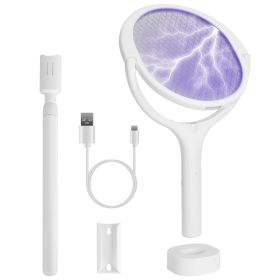 3 In 1 Electric Bug Zapper Racket 90Degree Rotating Bug Zapper Wand Indoor Outdoor Handheld Mosquito Swatter With Telescopic Extension Wand