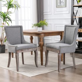 AA Furniture,Ultra Side Dining Chair  Thickened Fabric Chairs With Neutrally Toned Solid Wood Legs   Bronze Nail Head Set Of 2 Gray