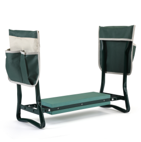 Outdoor 2-in-1 Garden Stool & Kneeler Bench With Tool Bags & Kneeling Pad Green