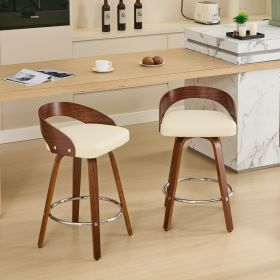 Bar Stools Set Of 2, Swivel Bar Height Stools With Low Back, Wood Bar Chairs With Soft Cushion Seat, 25-Inch Seat Height  Beige, 25 Counter Height