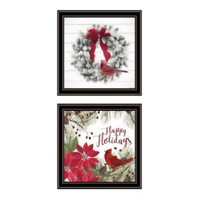Trendy Decor 4U 2- Piece Vignette Cardinal Wreath Black Framed Wall Art for Living Room, Bedroom Wall Art Print for Home Decor by Linda Spivey