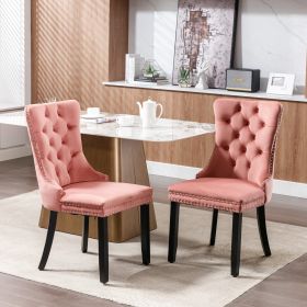 Nikki  Modern, High-end Tufted Solid Wood Contemporary Velvet Upholstered Dining Chair With Wood Legs Nailhead Trim 2-Pcs Set,Pink, SW2001PK