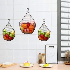 Set Of 3Metal Fruit And Vegetable Storage Hanging Basket Wall Mounted, Hanging Basket For Kitchen Black Wire Baskets For Flowers, Fruits And Veggies