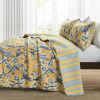 Full/Queen Yellow Blue Peacocks Floral Lightweight Polyester 3-Piece Quilt Set
