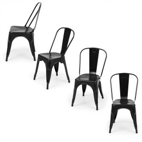 Metal Dining Chairs Set Of 4, Stackable Industrial Style Chairs For Kitchen Dining Room, 300LBS Weight Capacity (Option: 18 Inch Black)