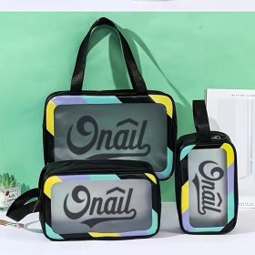 Upgraded Black Simple Bathroom Essential Toiletry Bag Four-piece Set (Color: Black)