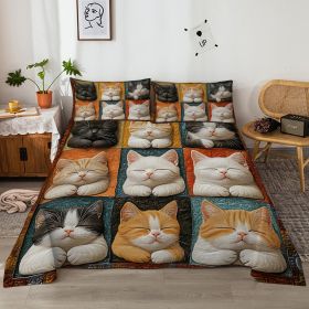 4pcs Cute Cat Cute Pet Series Beds 1 Bed Sheet 1 Bed Sheet And 2 Pillowcases Bedding, Suitable For All Seasons (Option: Queen-Yellow)