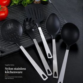Cooking Utensil Set Premium 5 Piece Kitchen Utensil Set - Stainless Steel Handle And Nylon Faucet, Non-Stick, Heat Resistant, For Home, Kitchen Gift (Color: Black)