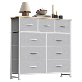 Tall Dresser Fabric Storage Tower ,Wooden Top For Kid Room, Closet, Entryway, Nursery (Option: Light gray9BC)
