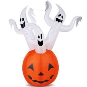 5.9 FT Halloween Inflatable Pumpkin Ghost Outdoor Decorations, Scary Blow Up Yard Decor With Built-in LED Lights For Holiday Party Yard Lawn Gard (Option: 1pc)