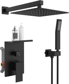 Rainwater Shower System With Storage Rack, Unable To Ship On Weekends (Option: Matte black)