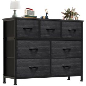 Tall Dresser Fabric Storage Tower ,Wooden Top For Kid Room, Closet, Entryway, Nursery (Option: Black wood grain7BC)