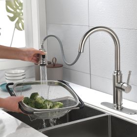 Single Handle High  Pull Out Kitchen Faucet, Single-stage Stainless Steel Kitchen Sink Faucet, With Pull Down Spray (Option: Stainless steel color)