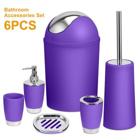 Bathroom Accessories Set 6 Pcs Bathroom Set Ensemble Complete Soap Dispenser Toothbrush Holder Tumbler Soap Dish Toilet Cleaning Brush Trash Can (Color: Purple)