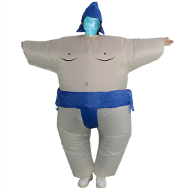 Sumo Inflatable Costume For Boys Wrestler Blow Up Jumpsuit Fancy Dress Wrestling Suit For Party Halloween Christmas Cosplay-Only Supports Self-pickup. (Color: Blue)