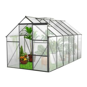 6x12 FT Polycarbonate Greenhouse W  Raised Base  Anchor, Heavy Duty Walk-in (Color: Black)