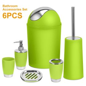 Bathroom Accessories Set 6 Pcs Bathroom Set Ensemble Complete Soap Dispenser Toothbrush Holder Tumbler Soap Dish Toilet Cleaning Brush Trash Can (Color: Green)