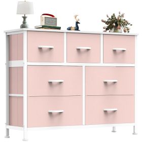 Tall Dresser Fabric Storage Tower ,Wooden Top For Kid Room, Closet, Entryway, Nursery (Option: Pink7BC)