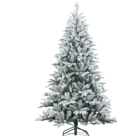 7 Ft Snow Flocked Artificial Christmas Tree With 1401 Tips, Foldable Metal Stand, Easy Assembly, Hinged Xmas Tree For Home, Office, Holiday, Green (Color: Green)