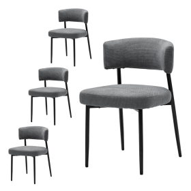 Modern Dining Chairs Set Of 4, Upholstered Dining Chairs With Curved Backrest,Sturdy Metal Frame (Color: Grey)