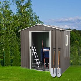 6ft X 5ft Outdoor Metal Storage Shed Gray With Window (Option: Gray)