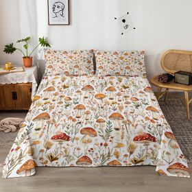4 Pcs Of Forest Mushroom Natural Style Printed Series Beds, 1 Bedsheet, 1 Bed Sheet, And 2 Pillowcases Bedding, Suitable For All Seasons (Option: King-White)