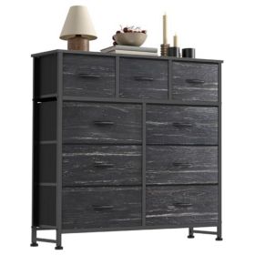 Tall Dresser Fabric Storage Tower ,Wooden Top For Kid Room, Closet, Entryway, Nursery (Option: Black wood grain9BC)