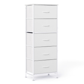 5 Drawer Dresser With Fabric Bins, Sturdy Steel Frame And Wood Top (Color: White)