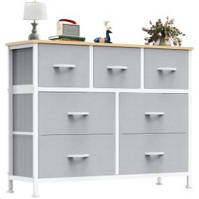 Tall Dresser Fabric Storage Tower ,Wooden Top For Kid Room, Closet, Entryway, Nursery (Option: Light gray7BC)