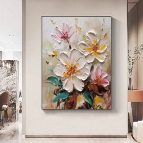 Hand Painted Oil Painting Abstract Blooming Flower Oil Painting Large Wall Art Original Knife Floral Painting Textured Wall Art Boho Art Modern L (Style: 01, size: 50X70cm)
