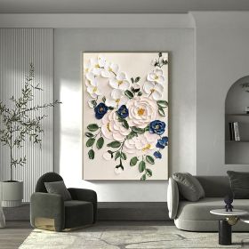 Hand Painted Oil Paintings Large Original Oil Painting White Flower Decor Abstract Wall Art Hand Paint Palette Knife Painting Heavy Textured Pain (Style: 01, size: 90X120cm)