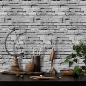 12 Pcs Grey Stone Brick Marble Peel And Stick Wallpaper Splash Proof And Moisture Proof Hanging Decorative Tiles Easy To Clean & Cut (PCS: 12FG-L011)
